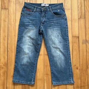Playboy Vintage Y2K Medium Wash Denim Capri Jeans Bunny Logo Blue Size 28